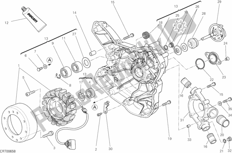 All parts for the Water Pump-altr-side Crnkcse Cover of the Ducati Diavel FL USA 1200 2015